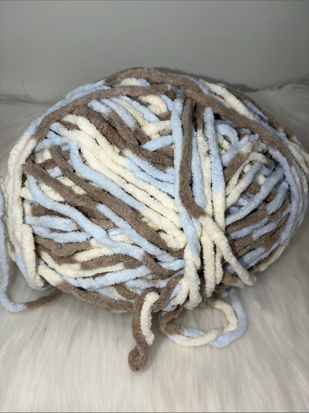 Plush Baby Bath & Hair Soft Yarn - Blue, Cream & Tan